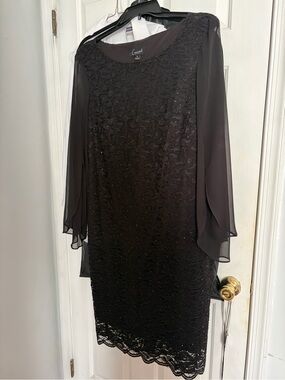 Dressbarn Black Lace Overlay Chiffon-Sleeve Evening Dress size 16
